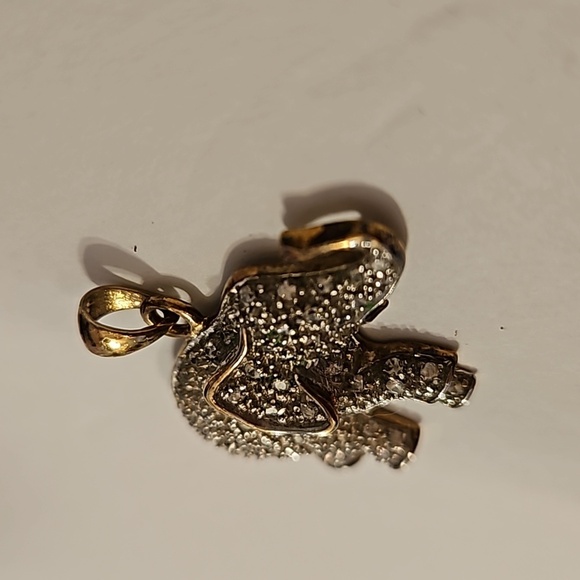 925 Rhinestone & Goldtone Accented & Outline Features Elephant Pendant - Picture 5 of 7